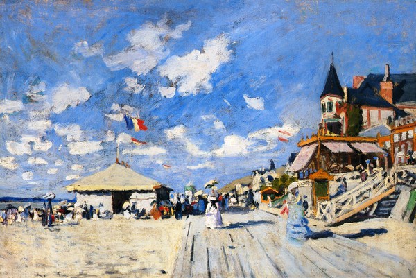 Boardwalk on the Beach at Trouville. The painting by Claude Monet
