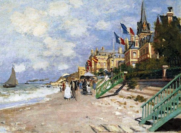Boardwalk on the Beach at Trouville. The painting by Claude Monet