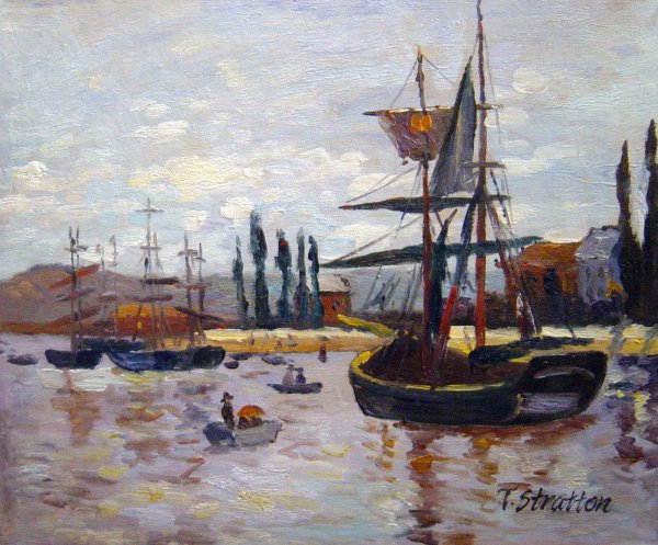 Boats At Rouen. The painting by Claude Monet