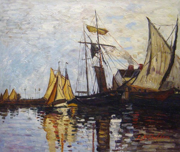 Boats In The Port Of Honfleur. The painting by Claude Monet