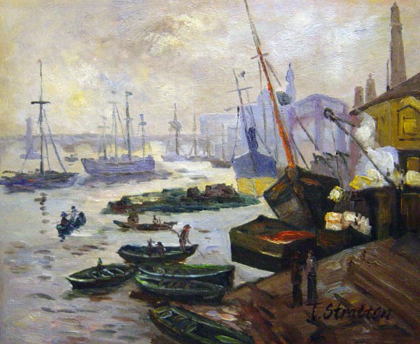 Boats In The Port Of London. The painting by Claude Monet