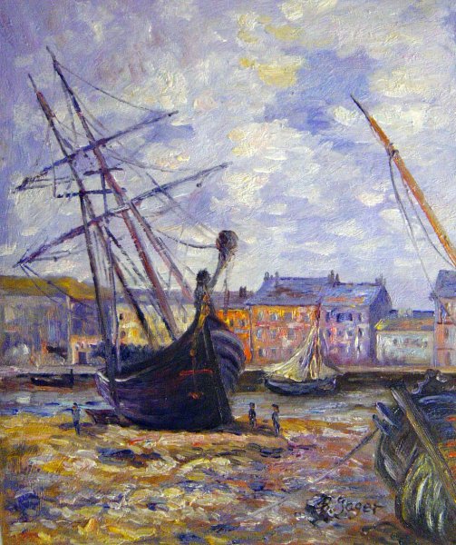 Boats Lying At Low Tide At Facamp. The painting by Claude Monet
