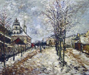 Famous paintings of Street Scenes: Boulevard de Pontoise At Argenteuil, Snow Effect