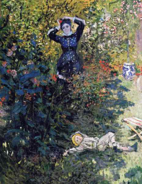 Camille and Jean Monet in the Garden at Argenteuil. The painting by Claude Monet