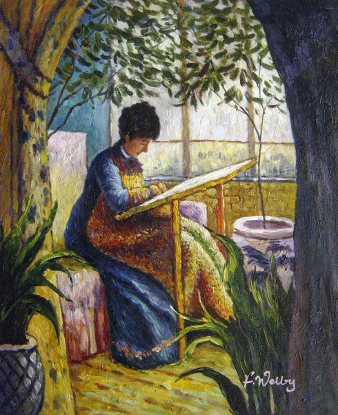 Camille Monet Embroidering. The painting by Claude Monet