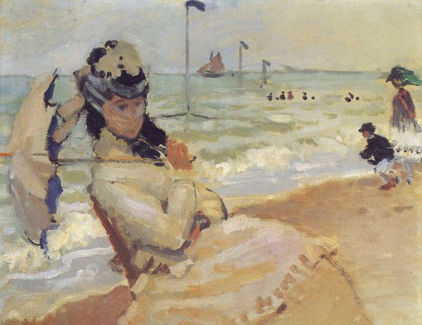 Camille on the Beach at Trouville. The painting by Claude Monet