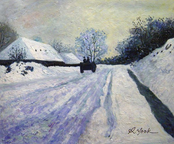 Cart On The Snow Covered Road. The painting by Claude Monet