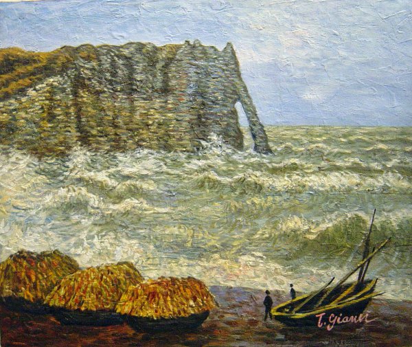 Etretat, Rough Sea. The painting by Claude Monet