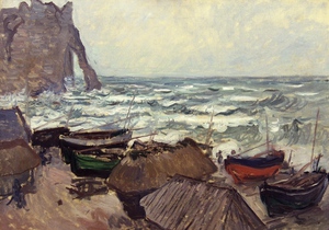 Claude Monet, Fishing Boats on the Beach at Etretat, Painting on canvas