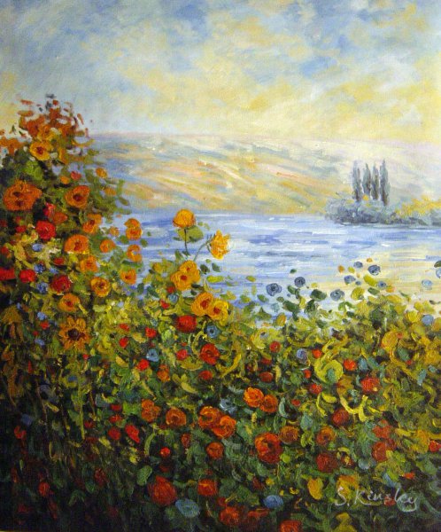Flower Beds At Vetheuil. The painting by Claude Monet