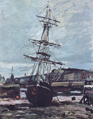 Famous paintings of Ships: Gestrandetes Boot in Fecamp