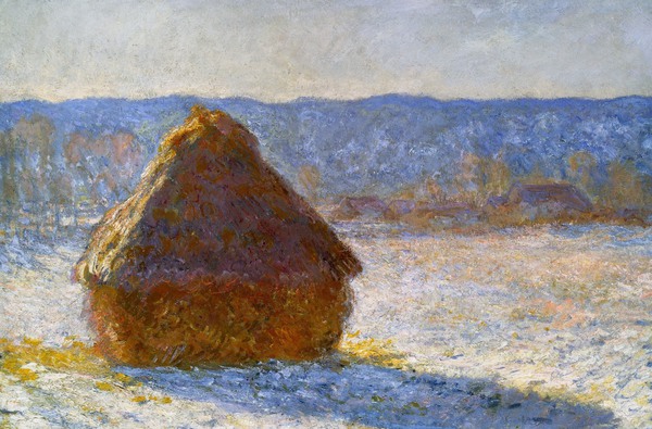 Grainstack in the Morning, Snow Effect. The painting by Claude Monet