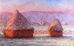 Haystacks - White Frost, Sunrise, Claude Monet, Art Paintings