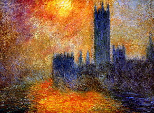 House of Parliament Sun. The painting by Claude Monet