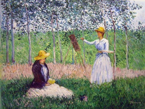 In The Woods At Giverny - Blanche Hoschede Monet At Her Easel. The painting by Claude Monet