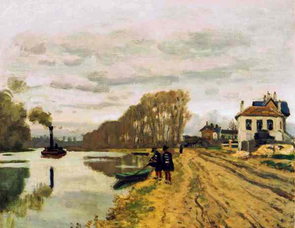 Infantry Guards Wandering along the River. The painting by Claude Monet