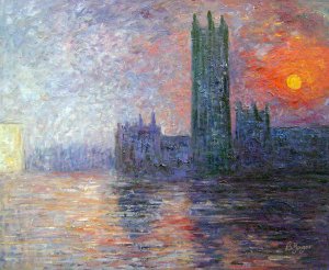 London-Houses Of Parliament At Sunset, Claude Monet, Art Paintings