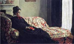 Famous paintings of House Scenes: Madame Monet Sitting on a Sofa in Meditation
