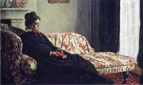 Madame Monet Sitting on a Sofa in Meditation. The painting by Claude Monet