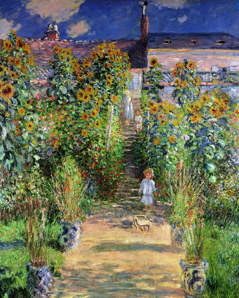 Monet's Garden at Vetheuil. The painting by Claude Monet