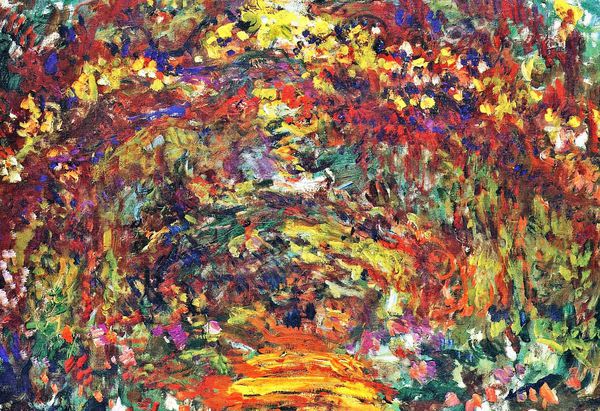 A Colorful Path under the Rose Trellises, Giverny. The painting by Claude Monet