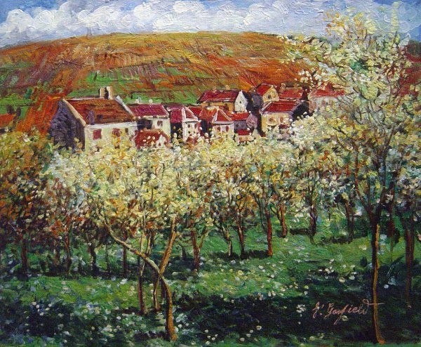 Plum Trees In Blossom At Vetheuil. The painting by Claude Monet