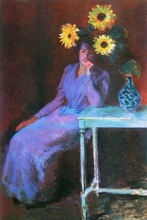 Claude Monet, Portrait of Suzanne Hoschede with Sunflowers, Painting on canvas