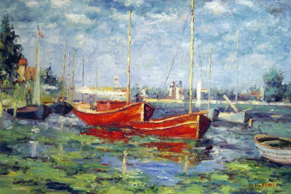 Red Boats At Argenteuil. The painting by Claude Monet