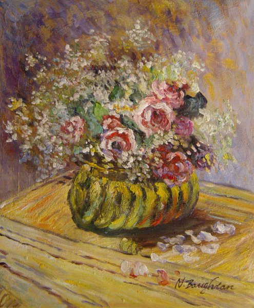 Roses And Baby&#39s Breath. The painting by Claude Monet
