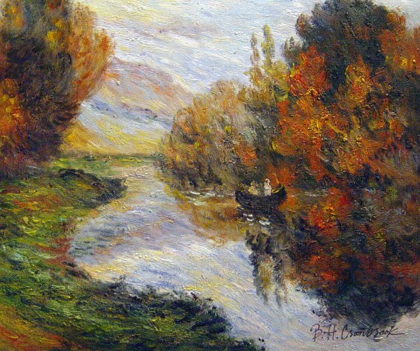 Rowboat On The Seine At Jeufosse. The painting by Claude Monet