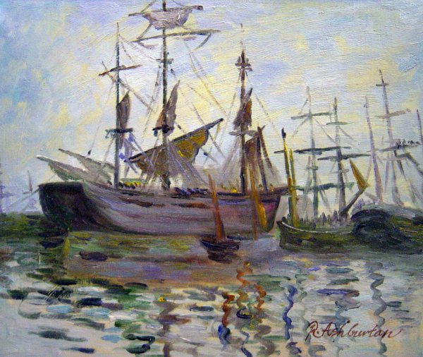 Ships In Harbor. The painting by Claude Monet
