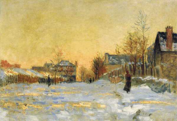 Snow Effect, The Street in Argentuil. The painting by Claude Monet