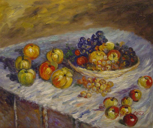 Still Life - Apples and Grapes. The painting by Claude Monet