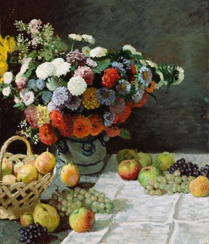 Claude Monet, Still Life with Flowers and Fruit, Painting on canvas