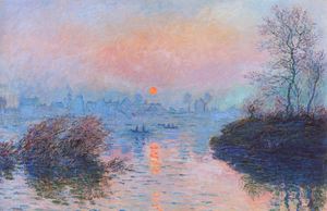 Claude Monet, Sunset on the Seine at Lavacourt, Winter Effect, Painting on canvas