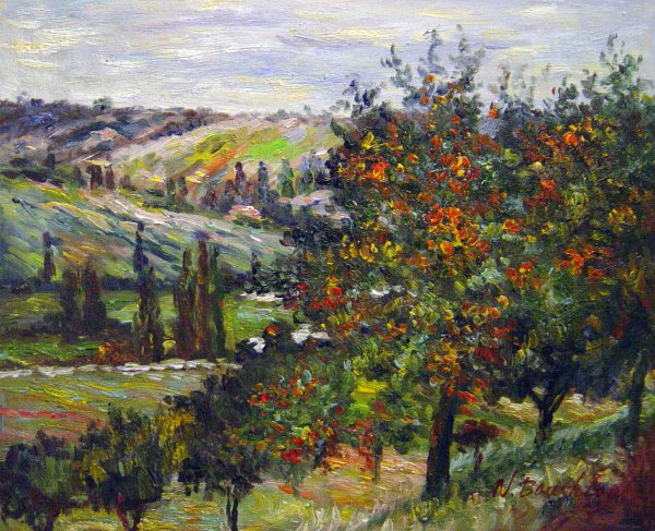 The Apple Trees Near Vetheuil. The painting by Claude Monet