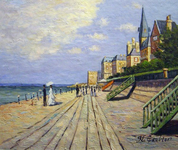 The Boardwalk At Trouville. The painting by Claude Monet