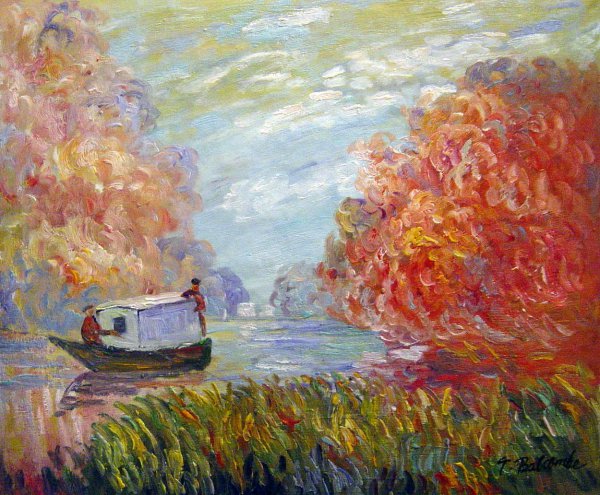 The Boat Studio On The Seine. The painting by Claude Monet