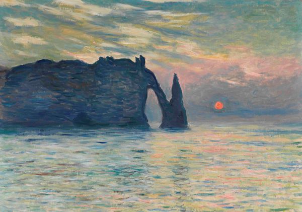 The Cliff Etretat at Sunset. The painting by Claude Monet