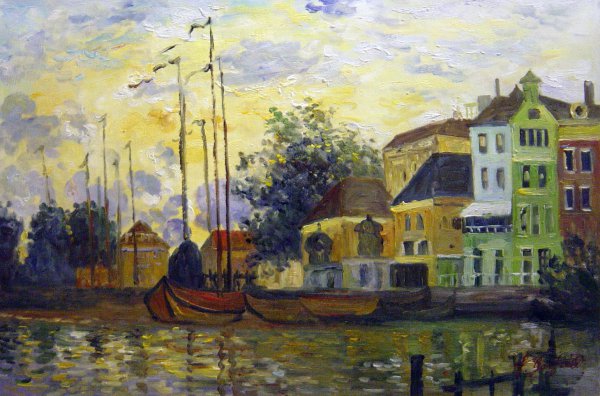 The Dike At Zaandam, Evening. The painting by Claude Monet