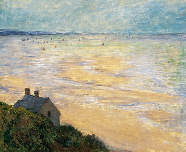 The Hut at Trouville, Low Tide. The painting by Claude Monet