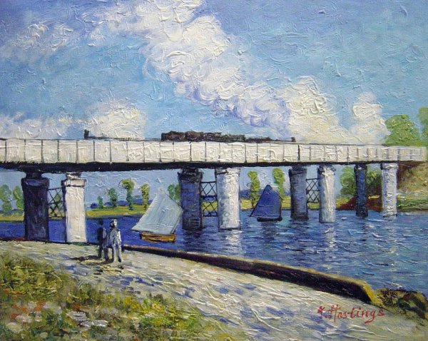 The Railroad Bridge At Argenteuil. The painting by Claude Monet