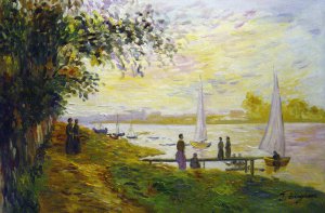 Claude Monet, The Riverbank At Le Petit-Gennevilliers, Sunset, Painting on canvas