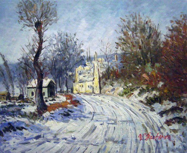 The Road To Giverny, Winter. The painting by Claude Monet