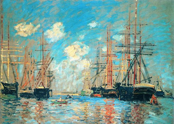 The Sea, Port in Amsterdam. The painting by Claude Monet