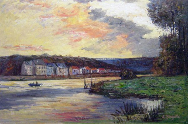 The Seine At Bougival In The Evening. The painting by Claude Monet