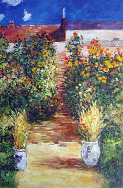 The Steps At Vetheuil. The painting by Claude Monet