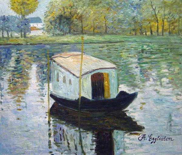 The Studio Boat. The painting by Claude Monet