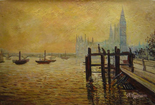 The Thames And The Houses Of Parliament. The painting by Claude Monet