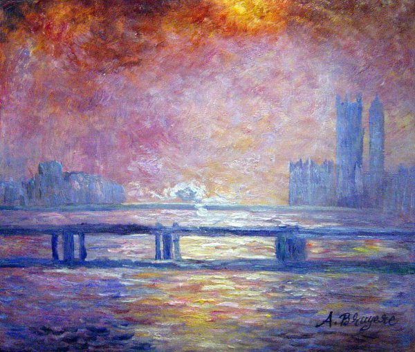 The Thames At Charing Cross. The painting by Claude Monet